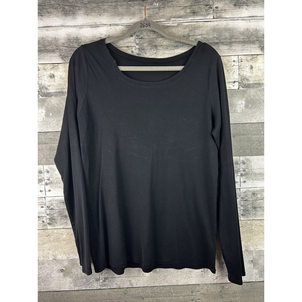 Eileen Fisher Women's Black Large Organic Cotton Long Sleeve Blouse